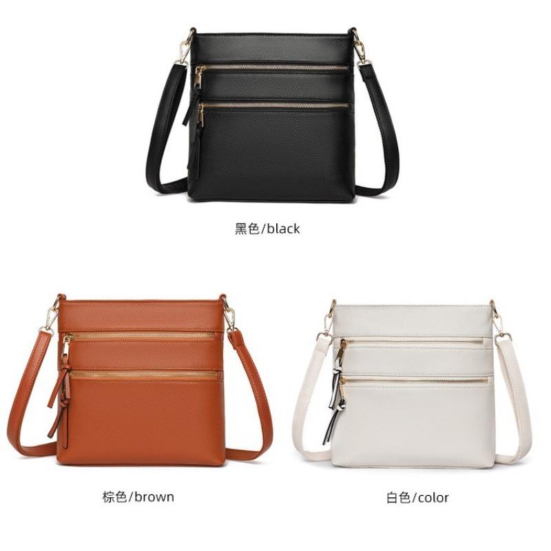 New first-layer cowhide bag, soft leather shoulder oblique span bag, trendy zipper, vertical small square bag, versatile leather women's bag