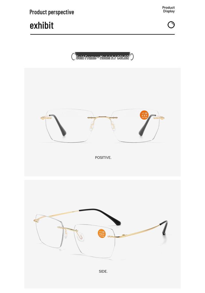 Ultra-Light Frameless HD Reading Glasses with Anti-Blue Light for Middle-Aged & Elderly