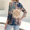 Women's Fashion Casual Print Button-down Shirt 3/4 Long Sleeve Tops