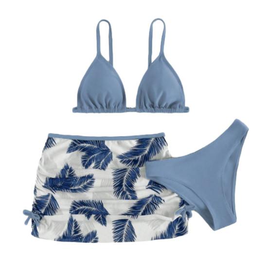 

Комплект купальника для девочек из 3 предметов: топы бикини с принтом листьев, трусики, юбка, купальник 140cm синий