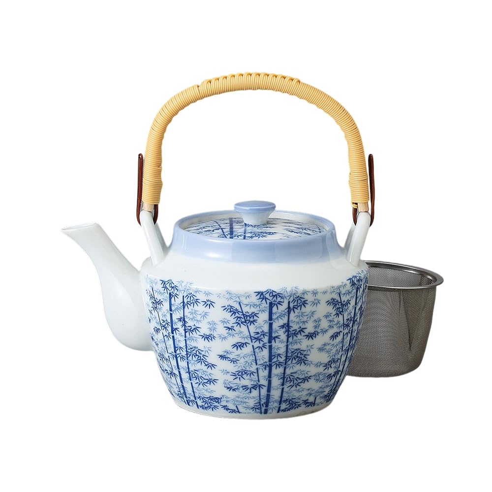 Ale-net Teapot, 900cc, Bamboo Grove Design, Size 5 (with Stainless Steel Tea Strainer), Porcelain, Mino Ware, Made In Japan, Stylish