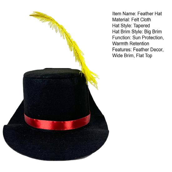 Yousheng Unisex Feather Hat Stage Performance Hat Solid Color Felt Design Flat Top Wide Brim Snowman Hat Halloween Cosplay Hat for Adult And Children