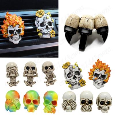 2/3 ks větrací otvor lebka dekorace osvěžovač pryskyřice auto větrací otvor klip přívěsek kostra auto výdech vzduchu dekorace auto interiér halloween dekorace