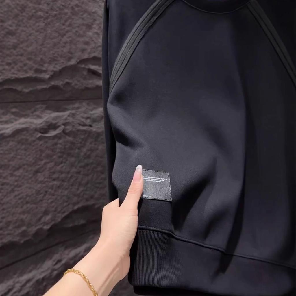 Trendy brand loose long-sleeved pullover, bottoming shirt, long-sleeved new simple splicing crew neck sweater for men