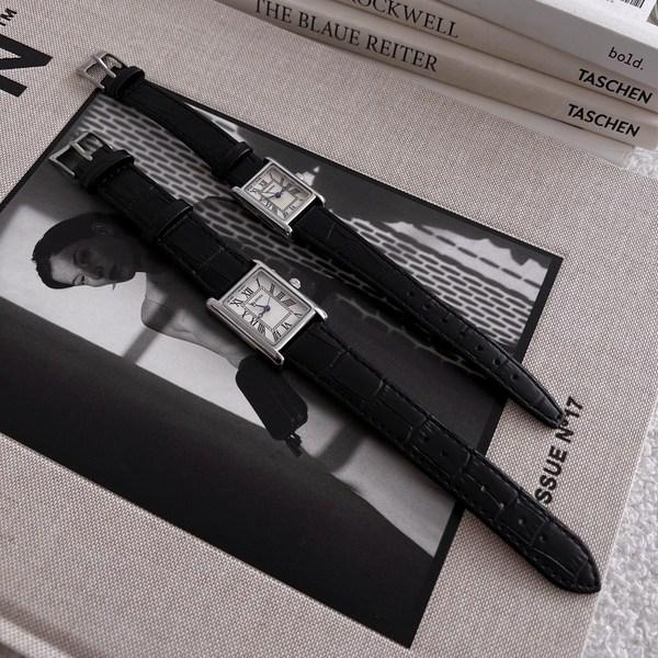 Fet Svart Brun Klassisk Dame Menn Square Square Leather Armbåndsur, Koreansk populære klokker