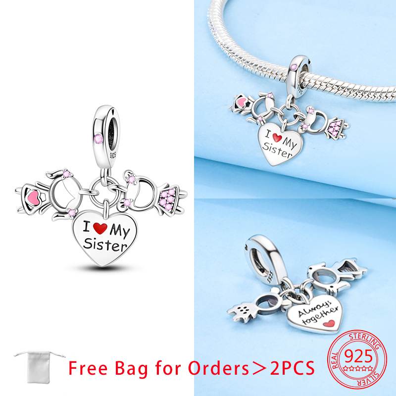 Jubiläumsanhänger Kupferrosa Schwesterliebe Herzperlen Passen Original Armbänder Perlen Anhänger Schmuckherstellung Feinschmuck Geschenk