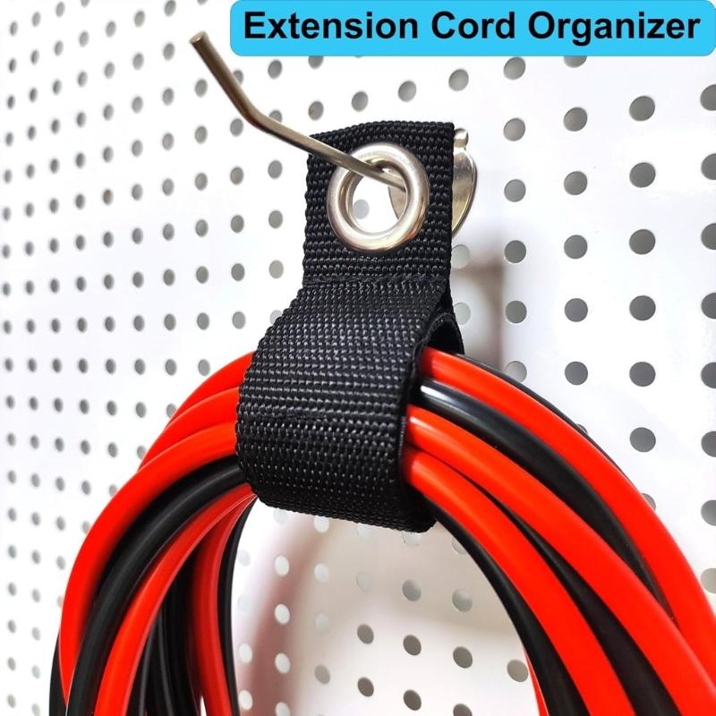 Hook-and-Loop Extension Cord Organizer Wraps, Set of 6 with Eyelet Ends for Gathering Coiled Cables After Use and Keeping Storage Areas Neater