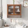 Armario de Pared Doble Puerta Vintage de Cristal de 63 CM con Tres Niveles de Almacenamiento con Toallero, para Baño, Cocina, Comedor, Marrón