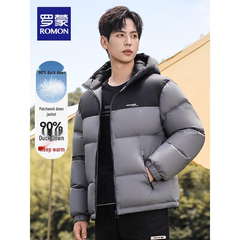 ROMON 2025 Men s Color-block Short Down Puffer Jacket 180