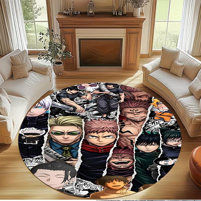 Jujutsu Kaisen Print Round Rug, Washable Floor Carpet, For Entryway Dorm Laundry Room Office Study, Home Decor Birthday Christmas Gift