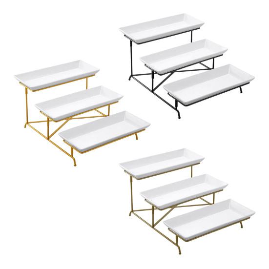 3-Tier Serving Tray Tiered Food Serving Platter Reusable Space-Saving Party Fruit Dessert Cupcake Display Holder with Metal Stand