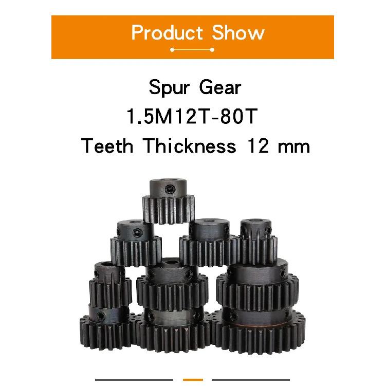 Spur Gear 1.5M-17T/18T Inner Bore 5/6/6.35/8/10/12 mm Teeth Thickness 12 mm Blackening Carbon Steel Metal Gears for Transmission