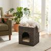 2-Tier Wicker Cat House, Handwoven Rattan Cat Bed with Washable Cushions, Indoor Kitten Condo Hideaway