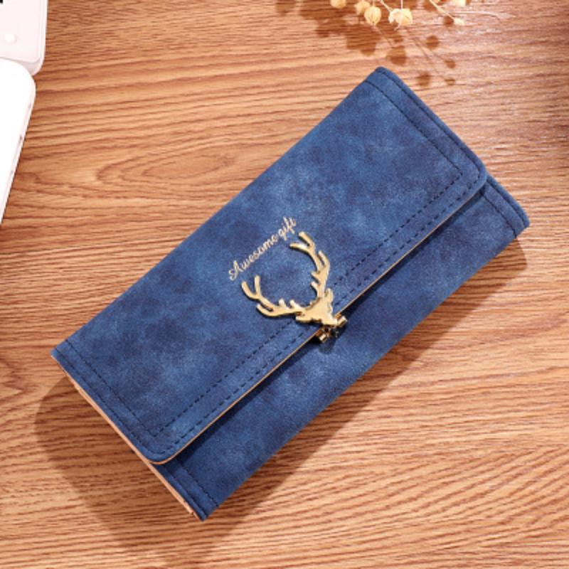 2024 New Fashion Deer Head Women's Long Wallet Trendy Cool PU Matte 3 Fold Billfold Multi Card Female Clutch Money Bag Change Pocket Girl Holiay Gifts