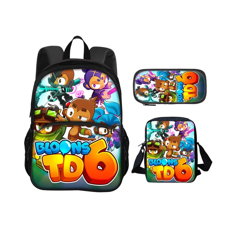 Bloons TD 6 round front bag backpack pencil case shoulder bag 3Pcs Set game printing kindergarten primary school boys and girls