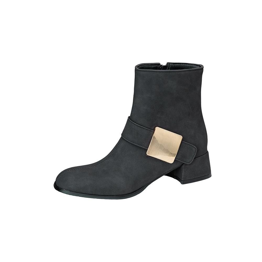 Schwarz Braun Damen Stiefeletten Runde Zehenpartie Mittelhoher Blockabsatz Kleine Große Größe 32 48