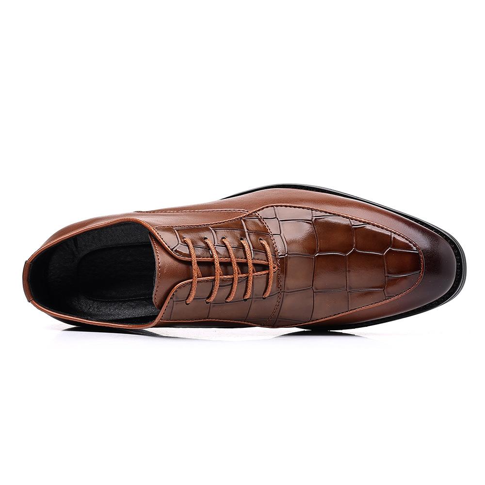 Men's formal leather shoes casual plaid pattern retro business soft-soled wedding shoes large size shoes