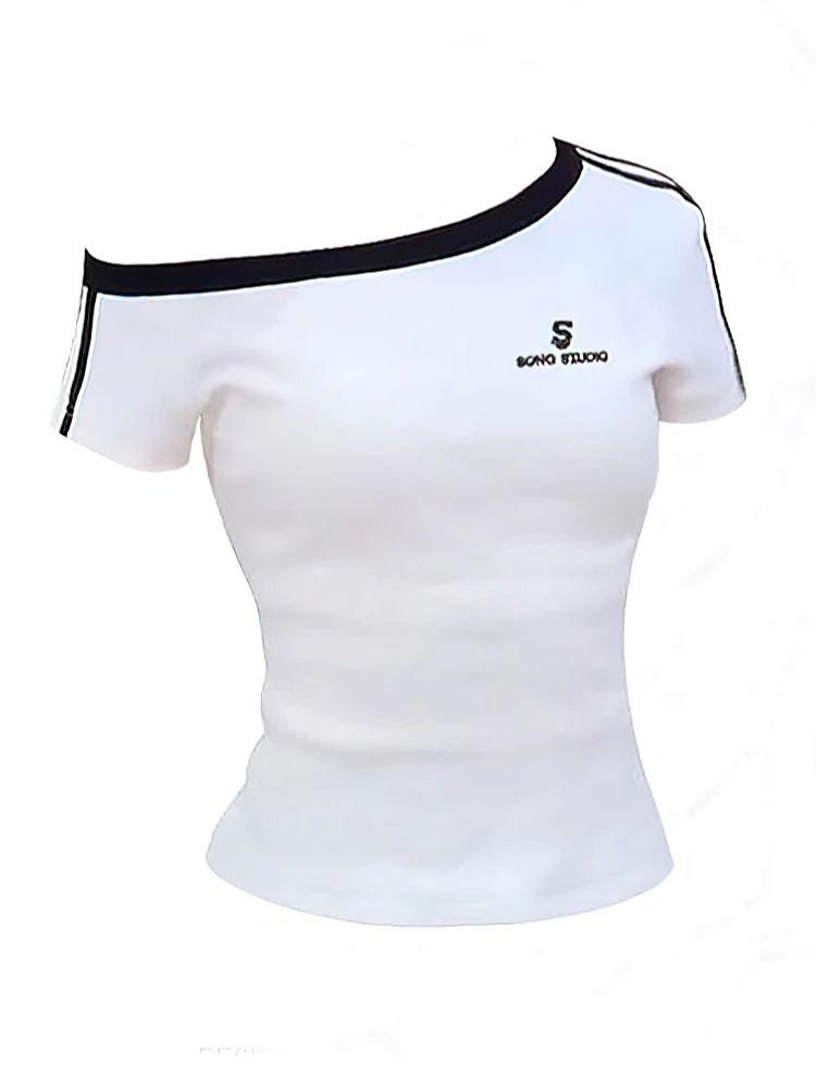 Summer 100% Cotton White Off shoulder Top Women Sport Casual Body Short sleeve T shirt Female Sexy Basic Tees Korean S