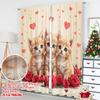 Flat Printing Scene Curtain Cute Kittens Red Roses Digital Printed Polyester Drapes Family Party Bedroom Living Curtains Set Of 2 Made Decor