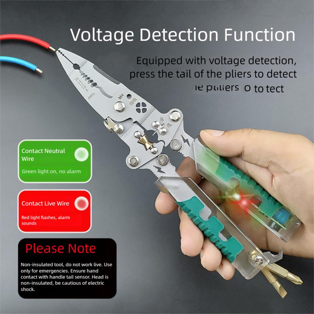 8 In 1 Wire Stripper With Voltage Tester,Multifunctional Wire Stripping Tool,Foldable Piler For Scraping Pressing Wires