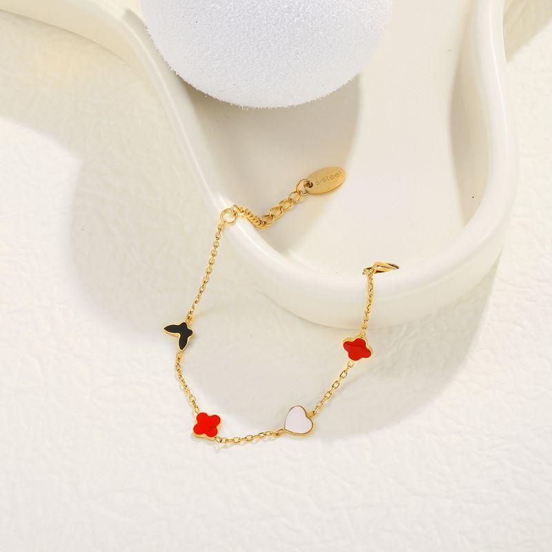 Four-Leaf Clover Oil Drop Love Butterfly Titanium Steel Bracelet Does Not Fade Fashion Sweet Stainless Steel Jewelry Women