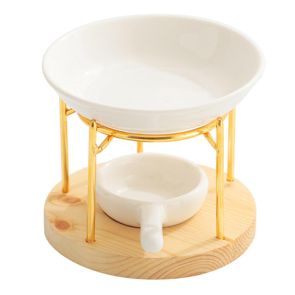 Ceramics Tealight Wax Warmer Essential Oil Burners Heater with Wood Stand Candleholder Aromas Lamp Stove for Meditations
