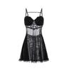 Women's Mesh Underwire Push Up Padded Backless Cami Sleep Dress Costume Set
