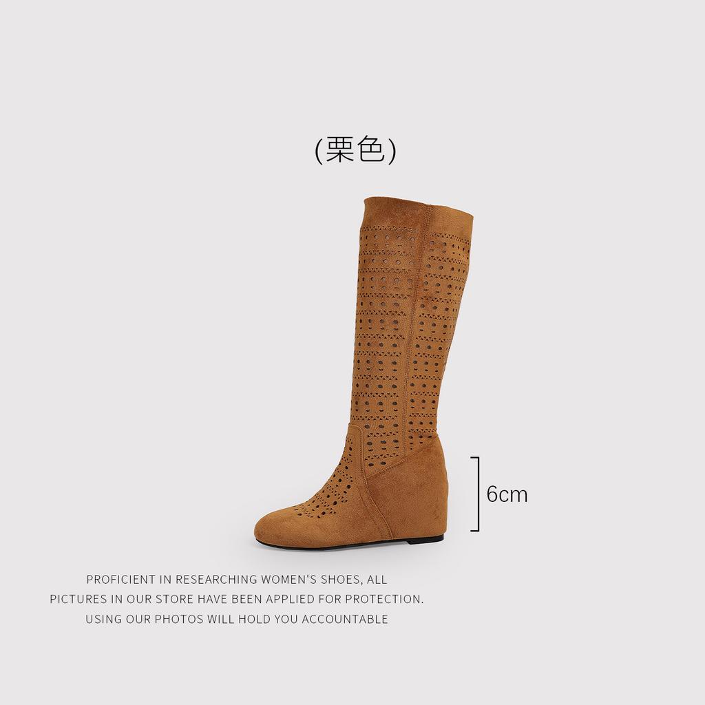 Vintage Maillard Hollow Boots Women'S Thin Autumn Versatile Breathable Handsome NonSlip Inner HeightIncreasing Thin Boots