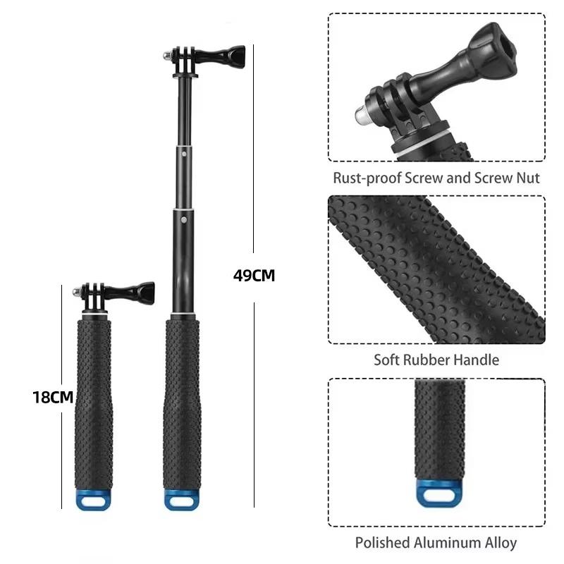 Selfie Stick Aluminum Alloy Adjustable Monopod Extension Rod For GoPro Hero 13 12 11 10 9 7 6 5 Insta360 X4 X3 DJI Action 5 4 3