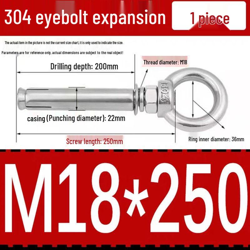 304 Stainless Steel Expansion Bolt with Ring Hook, M6/M8/M10/M12.