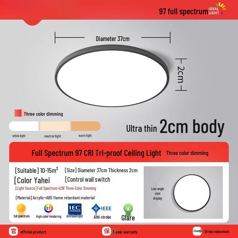 Ultra-Thin Round LED Ceiling Light for Bedroom, Bathroom & Balcony - Modern Minimalist Design with Eye Protection