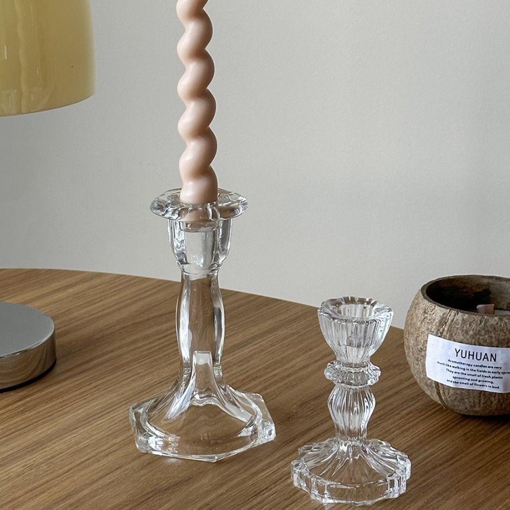 Vintage Glass Candle Holder Romantic Simple Candles Stand Exquisite Roman Column Candlestick  Party