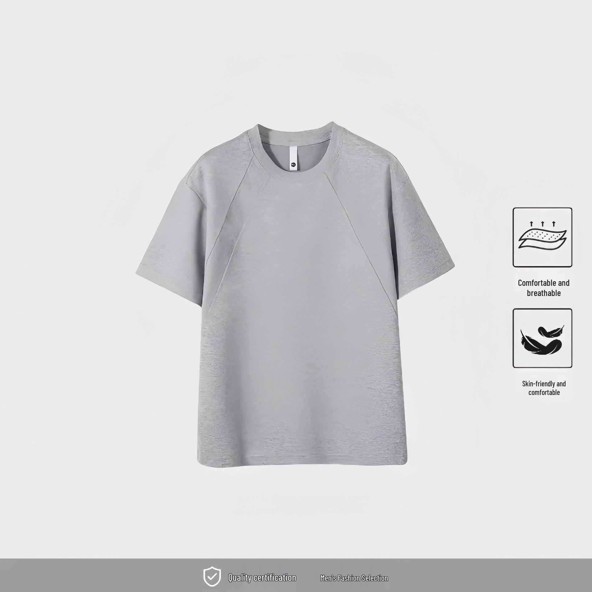 

2026 Men s Boxy Cropped Patchwork Drop Shoulder Heavyweight Space Cotton T-shirt 3XL recommended for 161-180 jin светло-серый