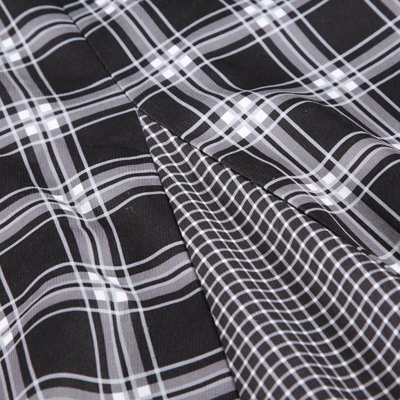 American Retro Patchwork Plaid Low-Waist Long Skirt for Women