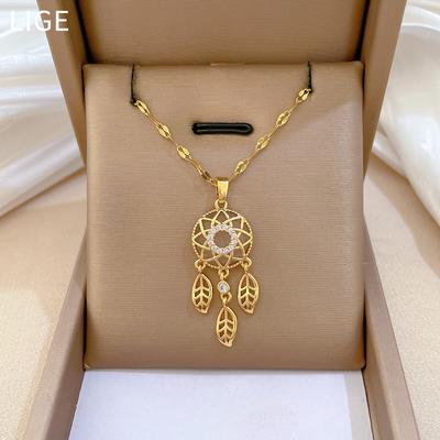 Feather Tassel Luxury Banquet Wedding Necklace Women'S Versatile Clavicle Chain Titanium Steel Chain