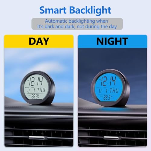 BluFied Car Clock Mini Digital Clock Solar Car Electronic Clock 4 in 1 Multifunction Time/Date/Day/Temperature Display Car Calendar Table Clock D