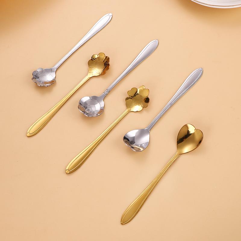 Stainless Steel Long Handle Cherry Blossom Coffee & Dessert Spoon
