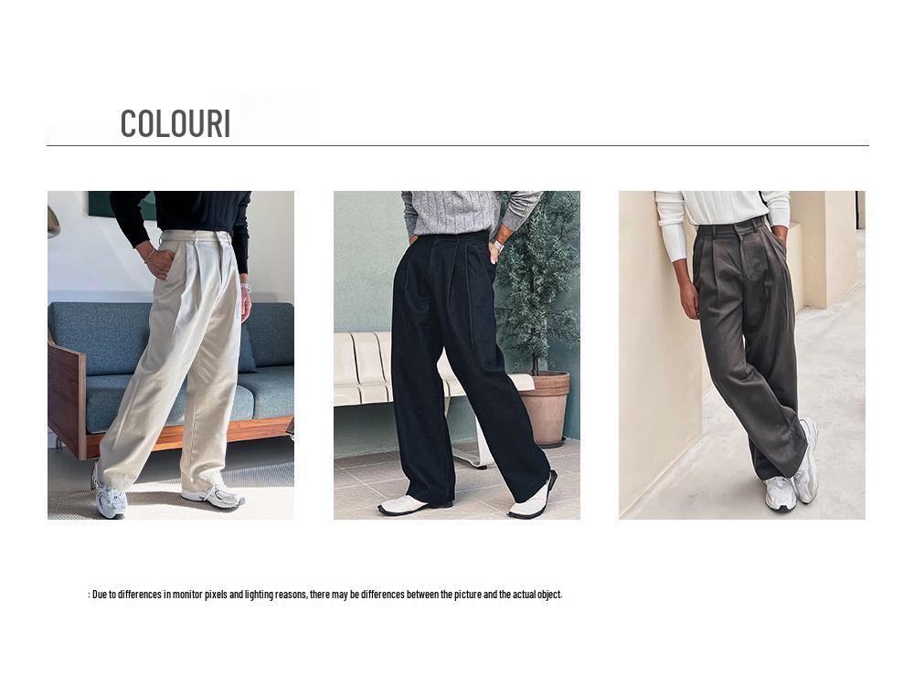 Hong Kong Style Men's Double-Pleated Pants - Designer-Look, High-Quality, Versatile Suit Pants with Straight, Wide Legs.