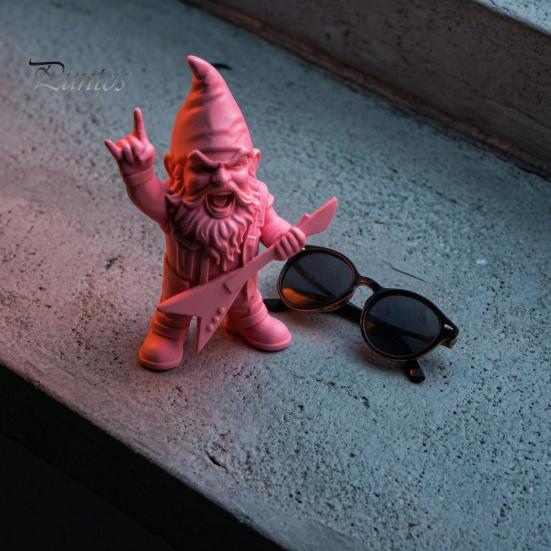 Estatua de Enano de Música Retro con Guitarra Eléctrica, Estatua de Gnomo de Jardín Estilo Punk, Escultura Creativa de PLA Pintada a Mano para Accesorios de Estantería del Hogar, Patio Césped