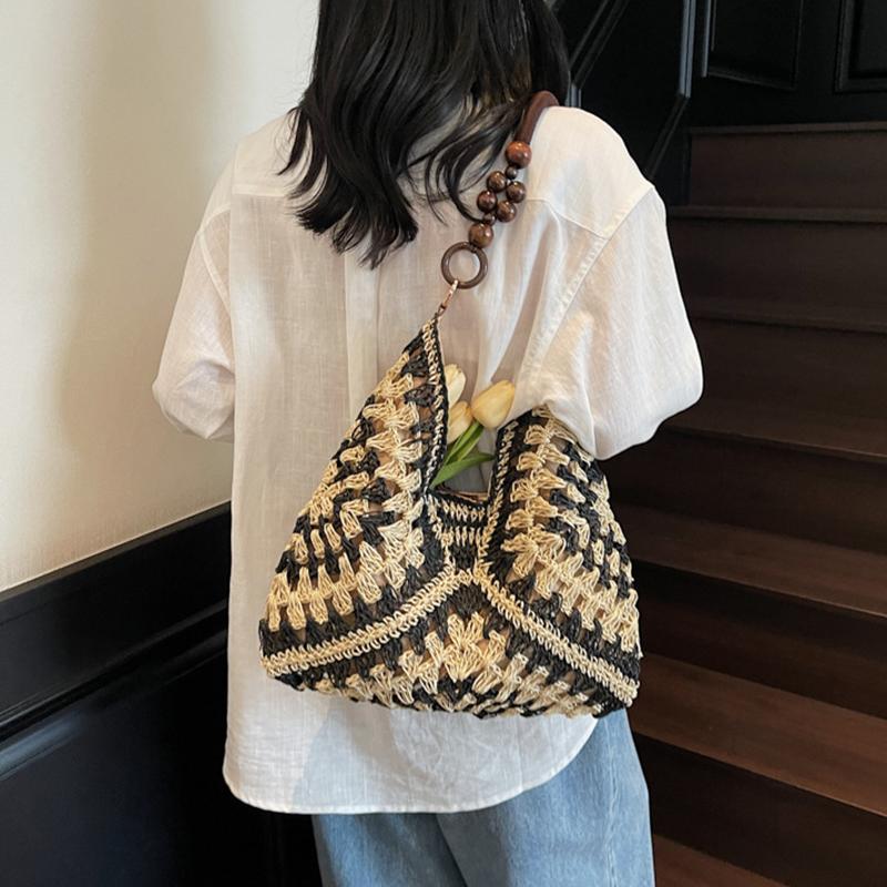 Yogodlns Trendy Hollow Out Straw Woven Bag Beach Handbag Large Capacity Bohemian Beach Bag Bucket Bag Tote Bag Hollow Shoulder Bag Travel