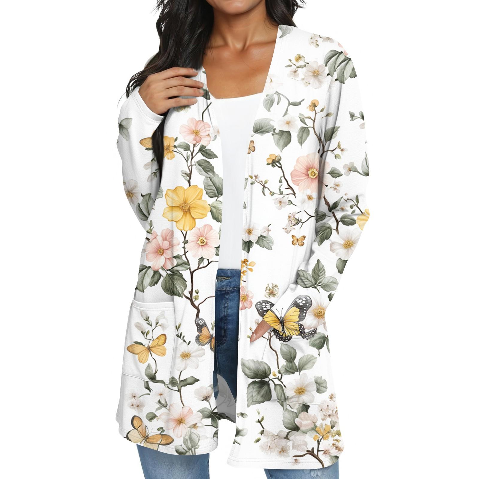 

Женская модная повседневная куртка-кардиган средней длины в стиле ретро с цветочным принтом XL