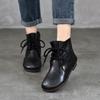 Johnature Genuine Leather Round Toe Flat Short Boots Soft Soled Lace Up Women's Shoes