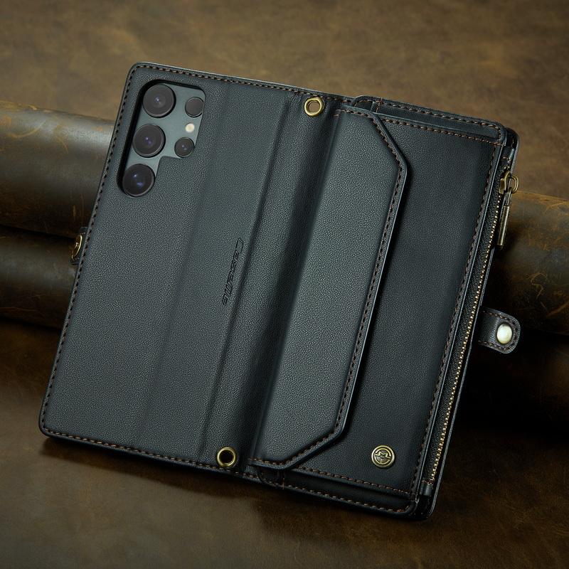 Custodia di Lusso in Pelle per Samsung S24 FE S23 Ultra S22 S21 Plus S20 S25 A16 A17 A57 A55 A35 A54 A34 S26 Tracolla con Cordino Portafoglio con Zip Slot per Carte Copertura