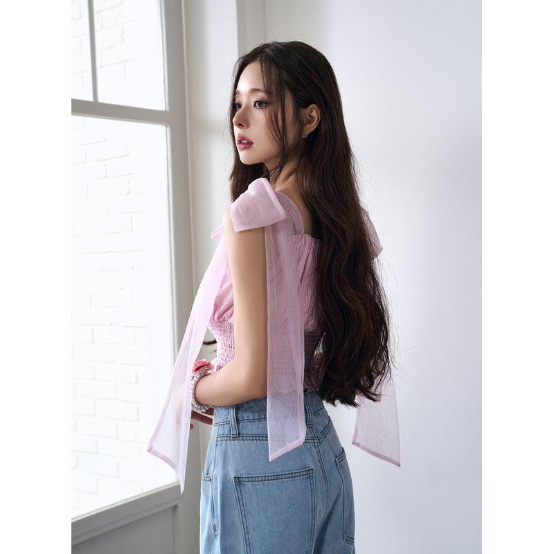 

Grl2025ss Yarn Bow Suspenders Tops Sweet Girl Easiest for Match Tops Pink