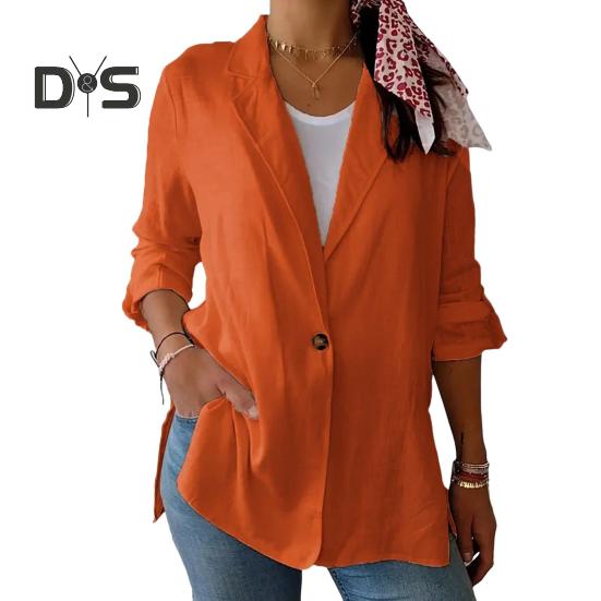 Women Suit Coat Lapel Long Sleeve Single Button Loose Fit Coat Solid Color Thin Work Office Suit Jacket Workwear