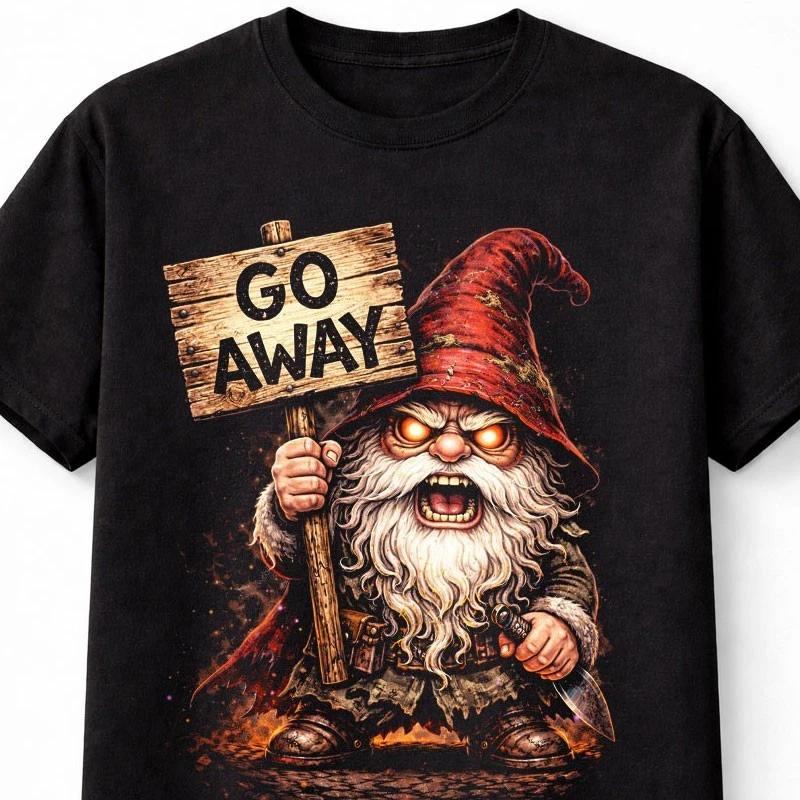Go Away Angry Gnome Dark Fantasy Gothic Garden Graphic Unisex TShirt S