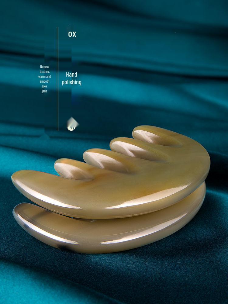 Ox Horn Gua Sha Scalp Massage Comb - Five-Tooth, Wide-Tooth for Men & Women
