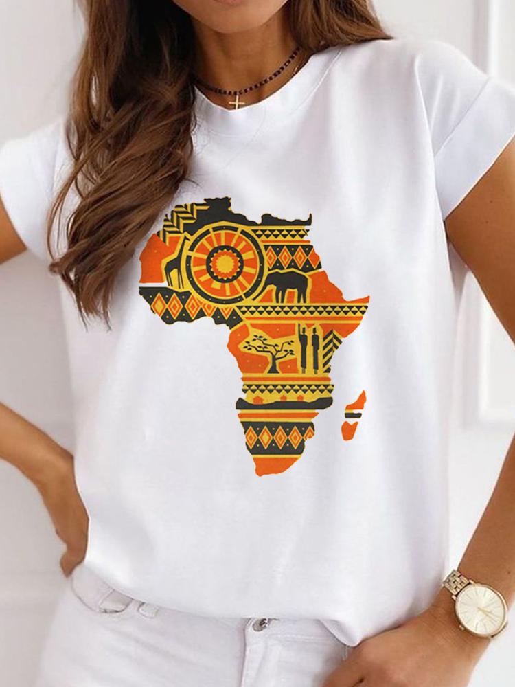 New Unisex's African-Style Casual Short-Sleeve T-Shirt, Loose-Fit Round-Neck Summer White T-Shirt, Printed Unisex's T-Shirt