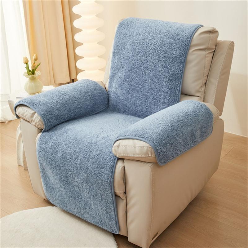 Thick Lamb Plush Recliner Sofa Mat Solid Color Soft Sofa Covers Living Room Pet Kids Non-Slip Couch Protector Armchair Slipcover