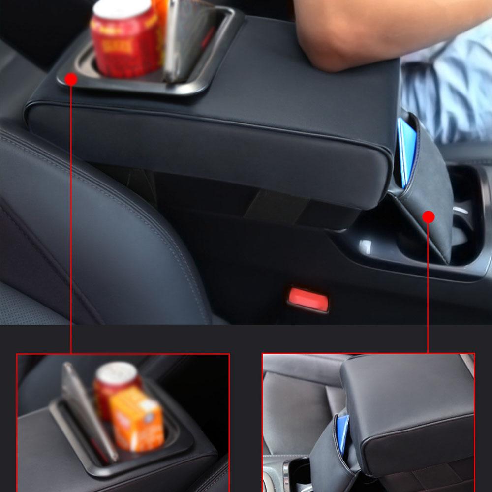 Car Armrest Cushion Heightened Elbow Support Memory Foam Center Console Armrest Pillow with Rear Seat Cup Holder